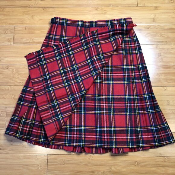 Vintage 100% Wool Skirt Kilt Tartan Plaid Pleated Irish Red Winter Fall Swiftie - Picture 1 of 11